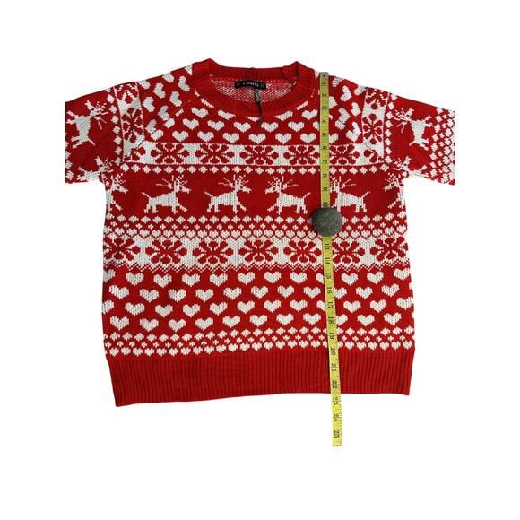 Zaful Women’s Sweater Size Small Ugly Xmas Party Red White reindeer hearts NWT - Picture 5 of 6